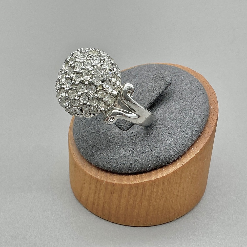 Rhinestone Pave Dome Cocktail Ring Women Silver Tone Sparkly Statement Size 8